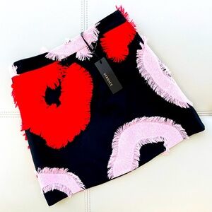 NWT! VERSACE COUTURE Black Mini Skirt w/ Red + Pink Art Deco Design Size 40